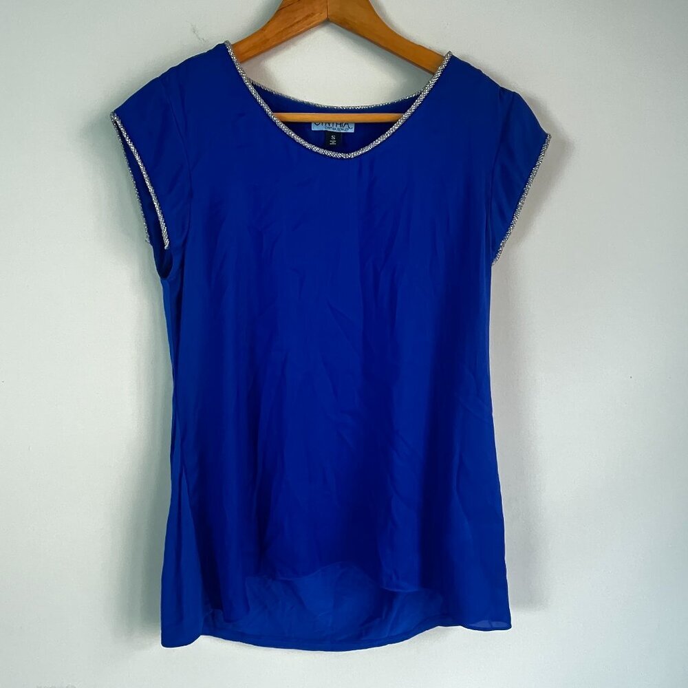 2/$30 Cynthia Rowley Royal Blue Beaded Trim Blouse Small